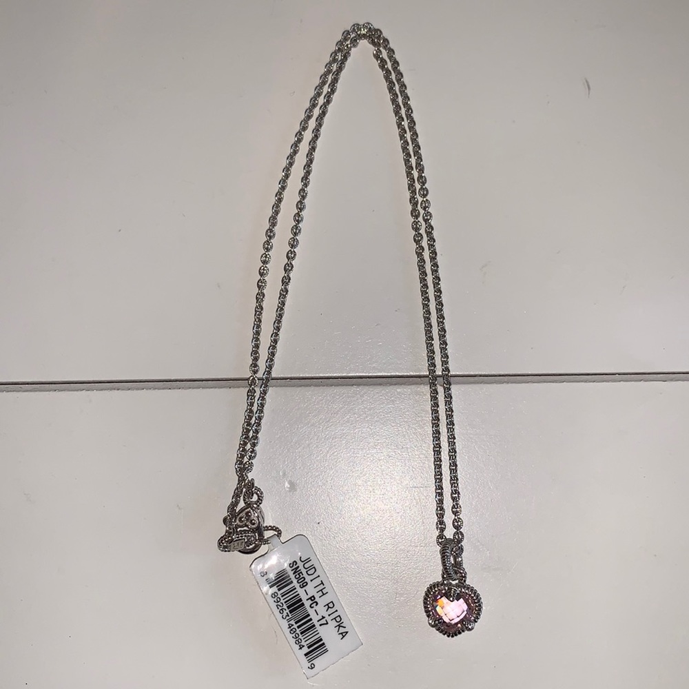 Silver necklace with pink heart stone